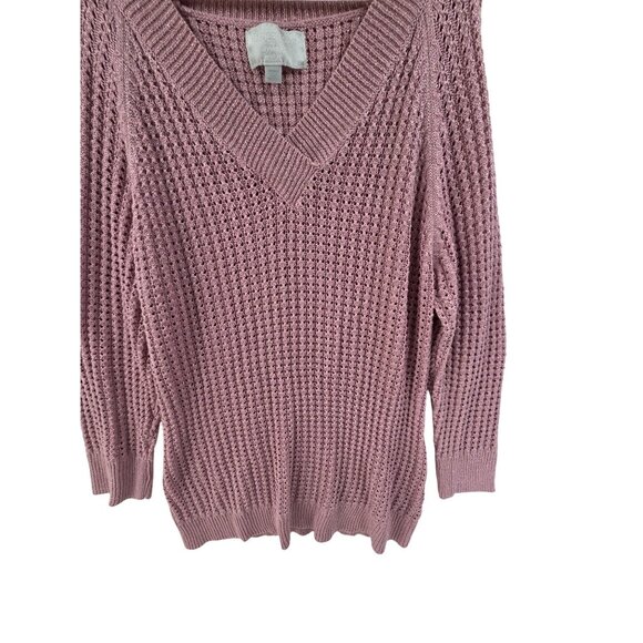 Needle Works Women's Long Sleeve V-Neck Sweater Pink Size 22/24 - Picture 2 of 6